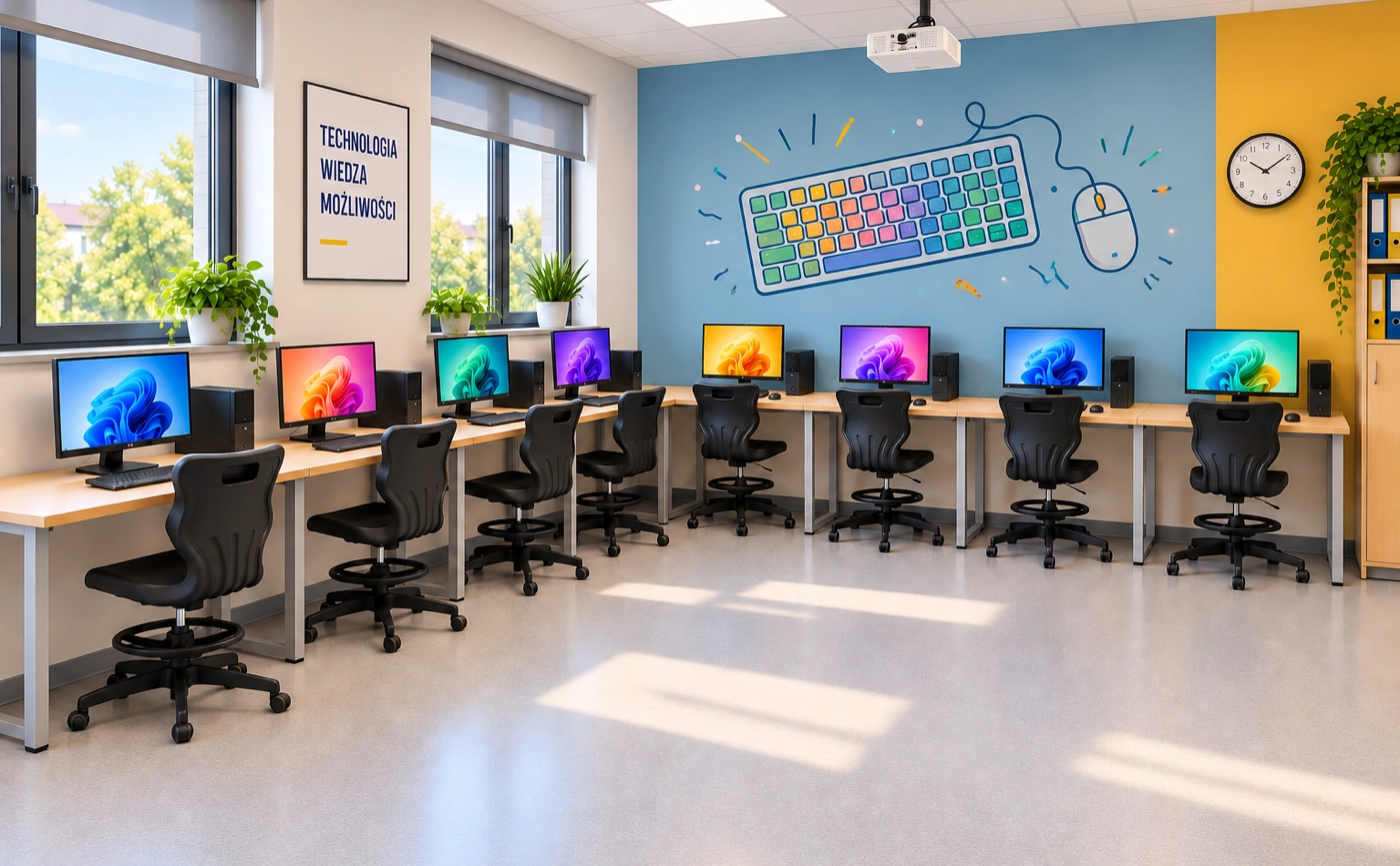 8 krzeseł Twist Entelo w pracowni komputerowej