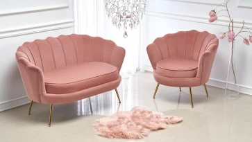 Meble wypoczynkowe inspirowane kształtem muszli w stylu glamour