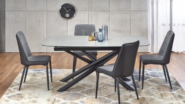 Designerski stół jadalniany z krzesłami na metalowych nogach