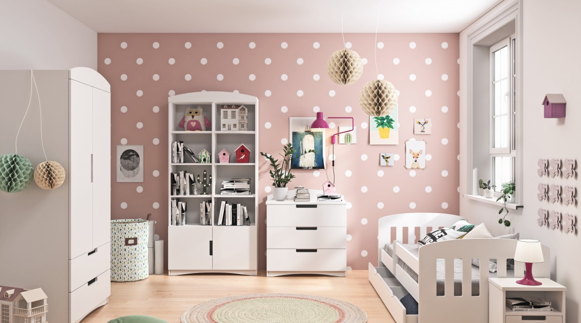 Klasyczny pokój dziecka z białymi meblami z płyty laminowanej