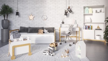 Pokój dziecka z białymi meblami w stylu skandynawskim
