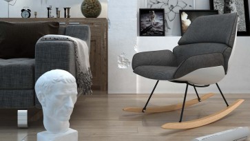 Bujany fotel wypoczynkowy tapicerowany szarą tkaniną materiałową