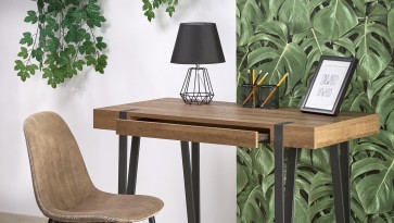 Nowoczesne biurko z szufladą i tapicerowane krzesło w stylu industrialnym