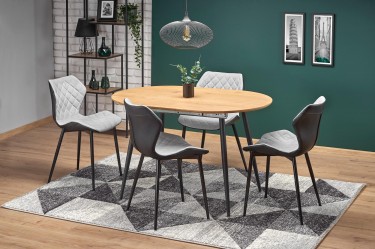 Owalny stół z rozkładanym blatem w stylu loftowym z tapicerowanymi krzesłami
