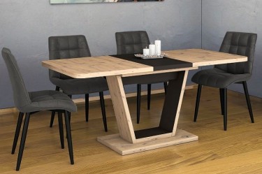 Dwukolorowy stół jadalniany z pikowanymi krzesłami bez podłokietników