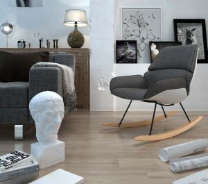Bujany fotel wypoczynkowy tapicerowany szarą tkaniną materiałową