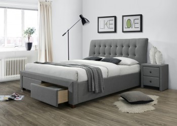 Tapicerowane łóżko z pikowanym zagłówkiem i szufladami Percy