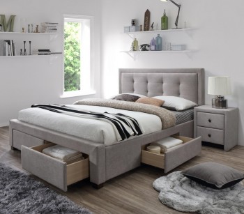 Łóżko tapicerowane z szufladami i zagłówkiem Evora
