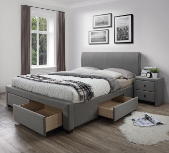 Tapicerowane łóżko z szufladami i zagłówkiem Modena 140