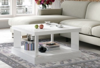 Kwadratowy stolik do salonu w połysku Domino 80x80 biały