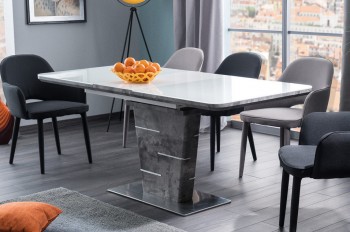 Rozkładany stół na jednej nodze imitującej strukturę betonu Ilario