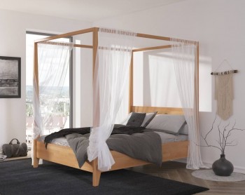 Bukowe łóżko sypialniane ze stelażem na baldachim Canopy