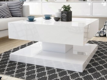 Kwadratowy stolik w wysokim połysku Gemin 80x80 biały