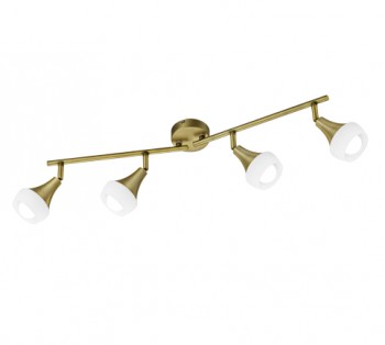 Regulowana lampa sufitowa z czterema reflektorami Trumpet biały/mosiądz
