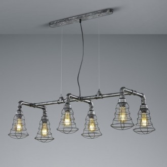 Szeroka lampa wisząca z sześcioma drucianymi kloszami Gotham