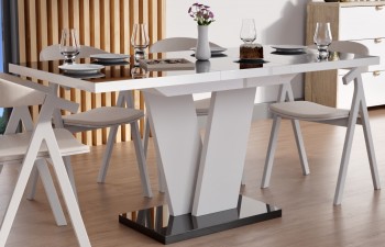Designerski stół rozkładany Niko w połysku z czarnym blatem i białą nogą