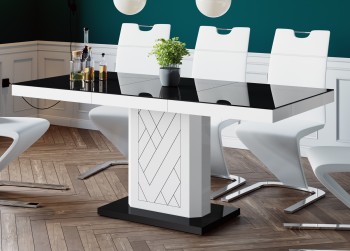 Rozkładany stół z czarnym blatem i białą obwódką Rivia 120