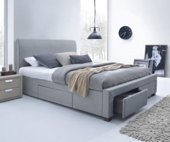 Kontynentalne łóżko tapicerowane z szufladami Modena 180