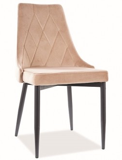 Pikowane krzesło jadalniane Trix B Velvet z czarnymi nogami metalowymi