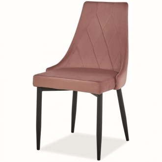Pikowane krzesło jadalniane Trix B Velvet z czarnymi nogami metalowymi