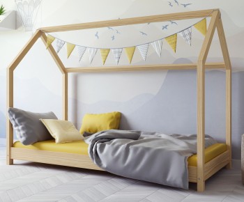 Drewniane łóżko domek do pokoju dziecka Bella naturalny