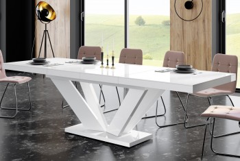 Biały stół z rozkładanym blatem w wysokim połysku Viva 2