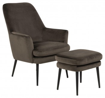 Welurowy fotel wypoczynkowy z podnóżkiem Chisa High Vic brązowy