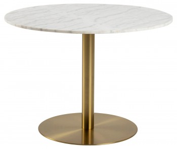 Okrągły stół na złotej nodze Corby 105 biały marmur