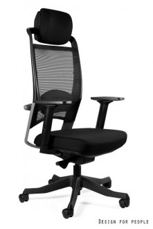 Krzesło obrotowe z zagłówkiem Fulkrum czarna siatka / czarna tkanina