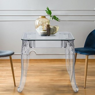 Transparentny stół w stylu retro Ghost 62 ze szklanym blatem