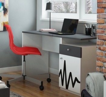 Dwukolorowe biurko dla nastolatka z grafiką MTM-B wersja prawa