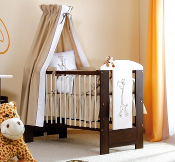 Łóżeczko niemowlęce z aplikacją Żyrafka 120x60 biały/orzech
