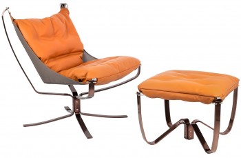 Designerski fotel typu hamak z podnóżkiem Arni Low pomarańczowy