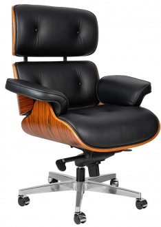 Designerski fotel z czarnym siedziskiem skórzanym Lounge Gubernator