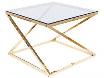 Szklany stolik glamour na złotej podstawie Liam Signal