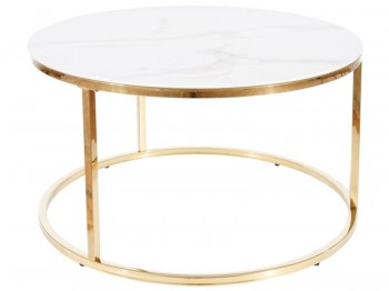 Okrągły stolik kawowy glamour Sabine efekt białego marmuru