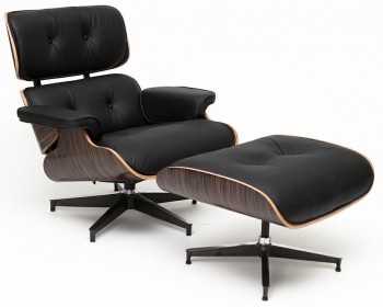 Designerski fotel skórzany z podnóżkiem VIP czarny