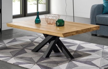 Industrialny stolik do salonu z drewnianym blatem Senso