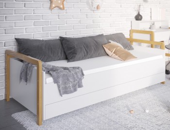 Skandynawskie łóżko tapczanik z szufladą i materacem Victor