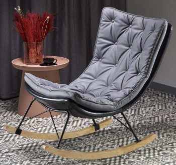 Designerski fotel bujany z tkaniny i ekoskóry Indigo