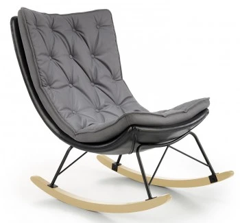 Designerski fotel bujany z tkaniny i ekoskóry Indigo