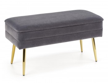 Velvetowa ławka z pojemnikiem Velva na złotych nogach
