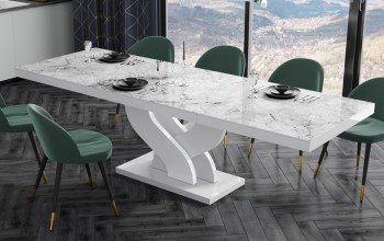 Stół rozkładany z marmurowym blatem Bella Hubertus marmur/biały
