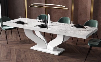 Stół w połysku z marmurowym blatem Viva marmur/biały