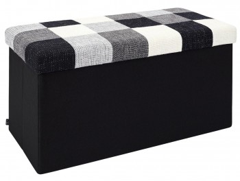 Pufa składana z pojemnikiem Velse patchwork czarny/szary