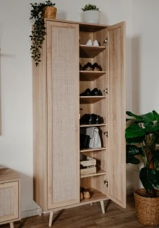 Dwudrzwiowa szafa na buty i ubrania Bali z folią imitującą plecionkę