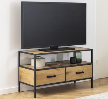 Szafka pod telewizor w stylu loftowym Seaford z szufladami i półkami