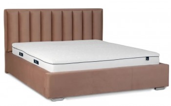 Tapicerowane łóżko z zagłówkiem i pojemnikiem na pościel Koral