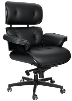 Designerski fotel biurowy ze skóry naturalnej Lounge Gubernator czarny