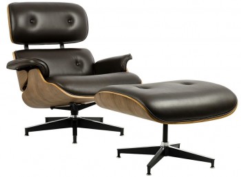 Brązowy fotel skórzany do salonu Lounge HM Premium Szeroki z podnóżkiem